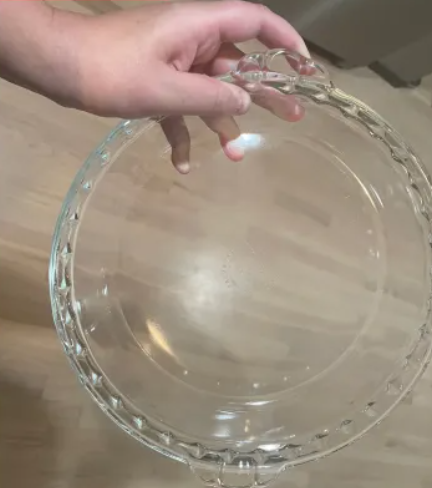 Same dish sparkling clean after a single pass with CleanSpin